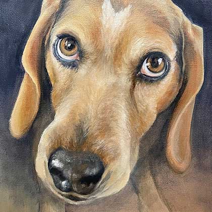 Oil painting of a beagle.
