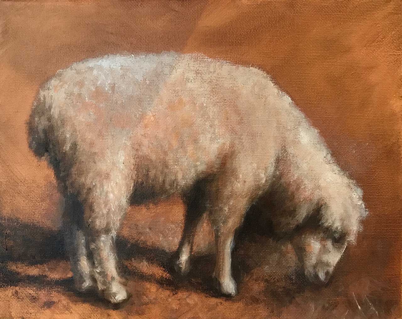 Oil painting of a sheep.