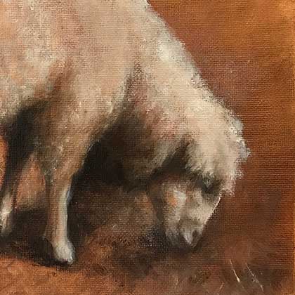 Oil painting of a sheep.