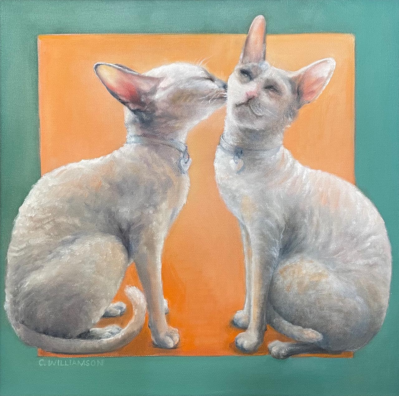 Oil painting of two cats.. Painted by Carol Williamson.