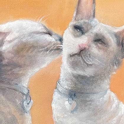 Oil painting of two cats.