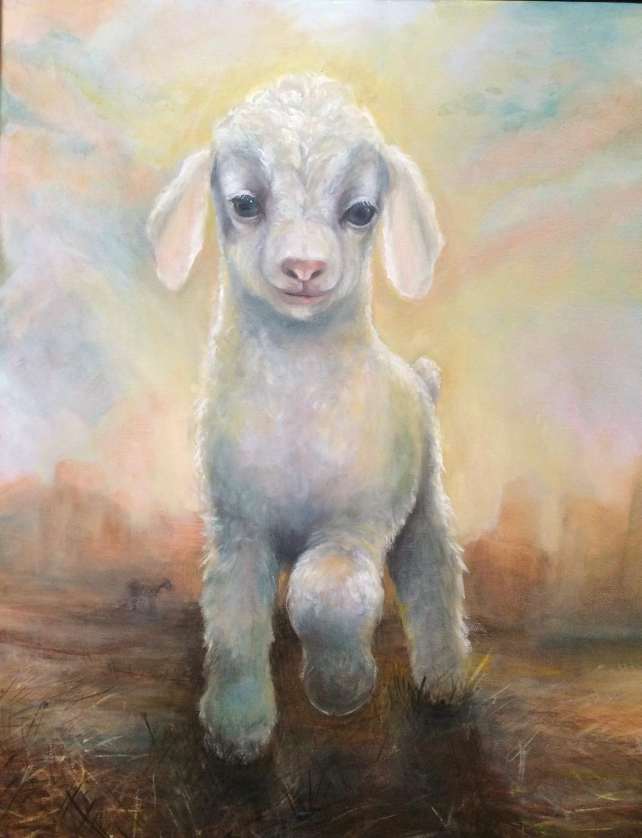 Oil painting of a lamb.. Painted by Carol Williamson.
