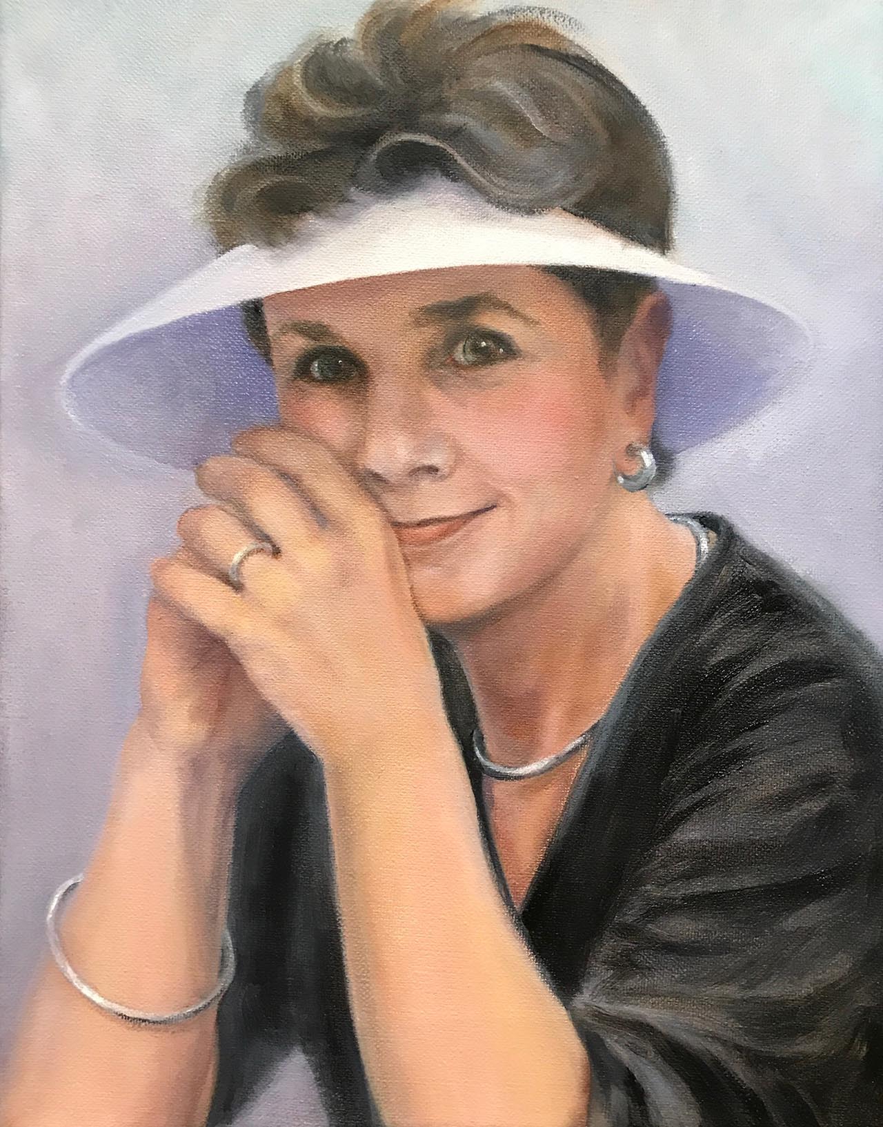 Self portrait oil painting of artist Carol Williamson.. Painted by Carol Williamson.