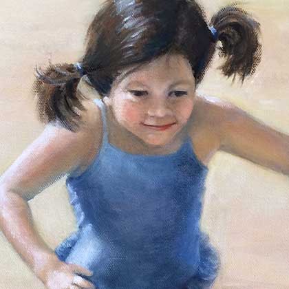 Oil painting of a young girl on a beach.