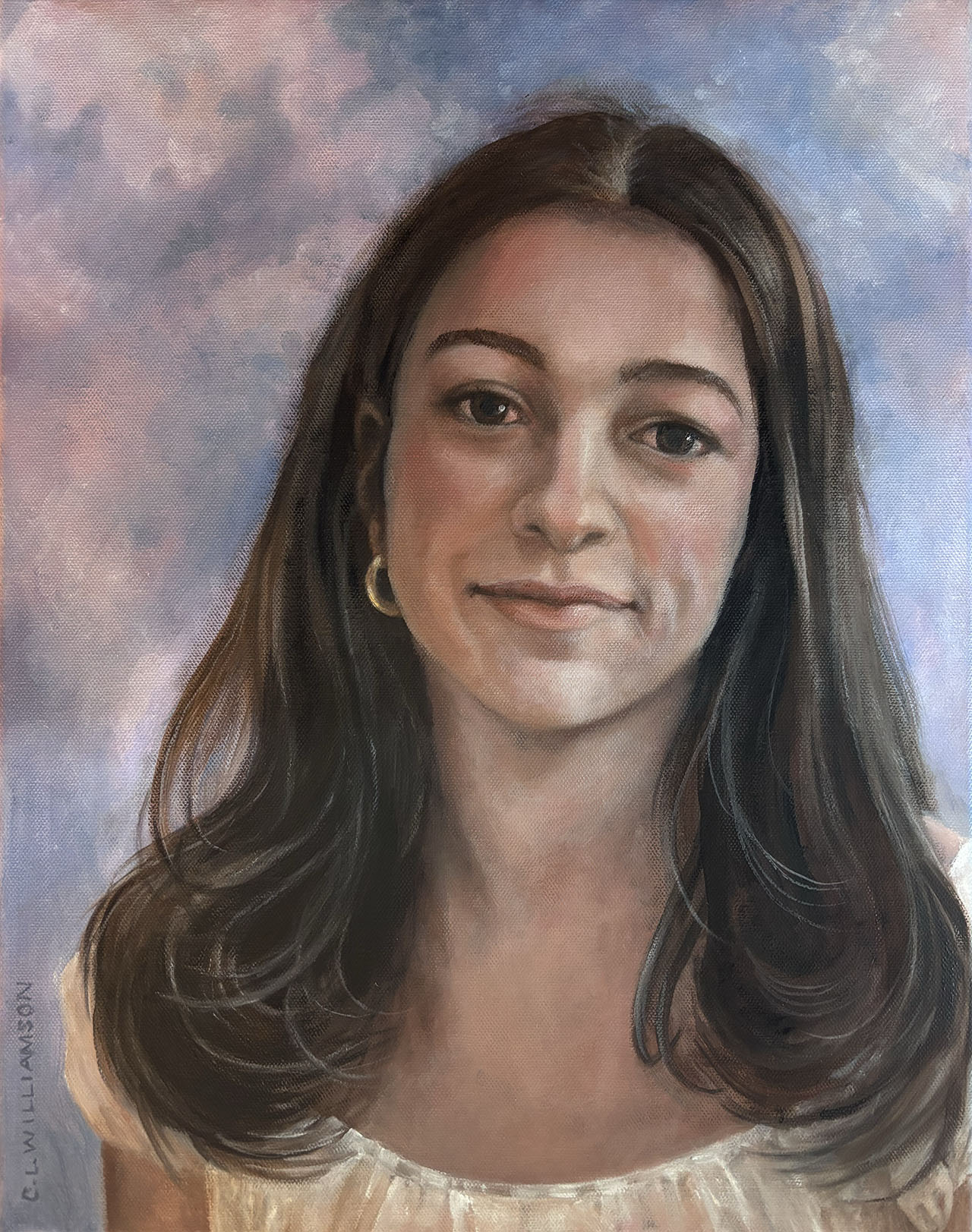 Oil painting of a girl.. Painted by Carol Williamson.