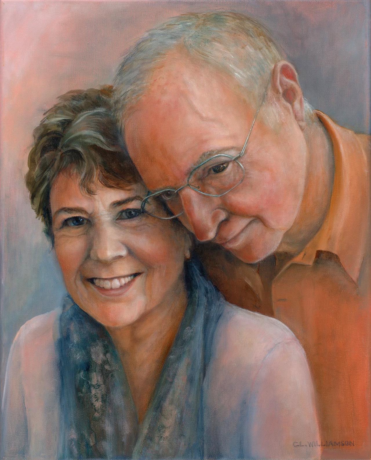 Oil painting of a man and woman in love.. Painted by Carol Williamson.