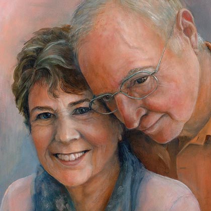 Oil painting of a man and woman in love.